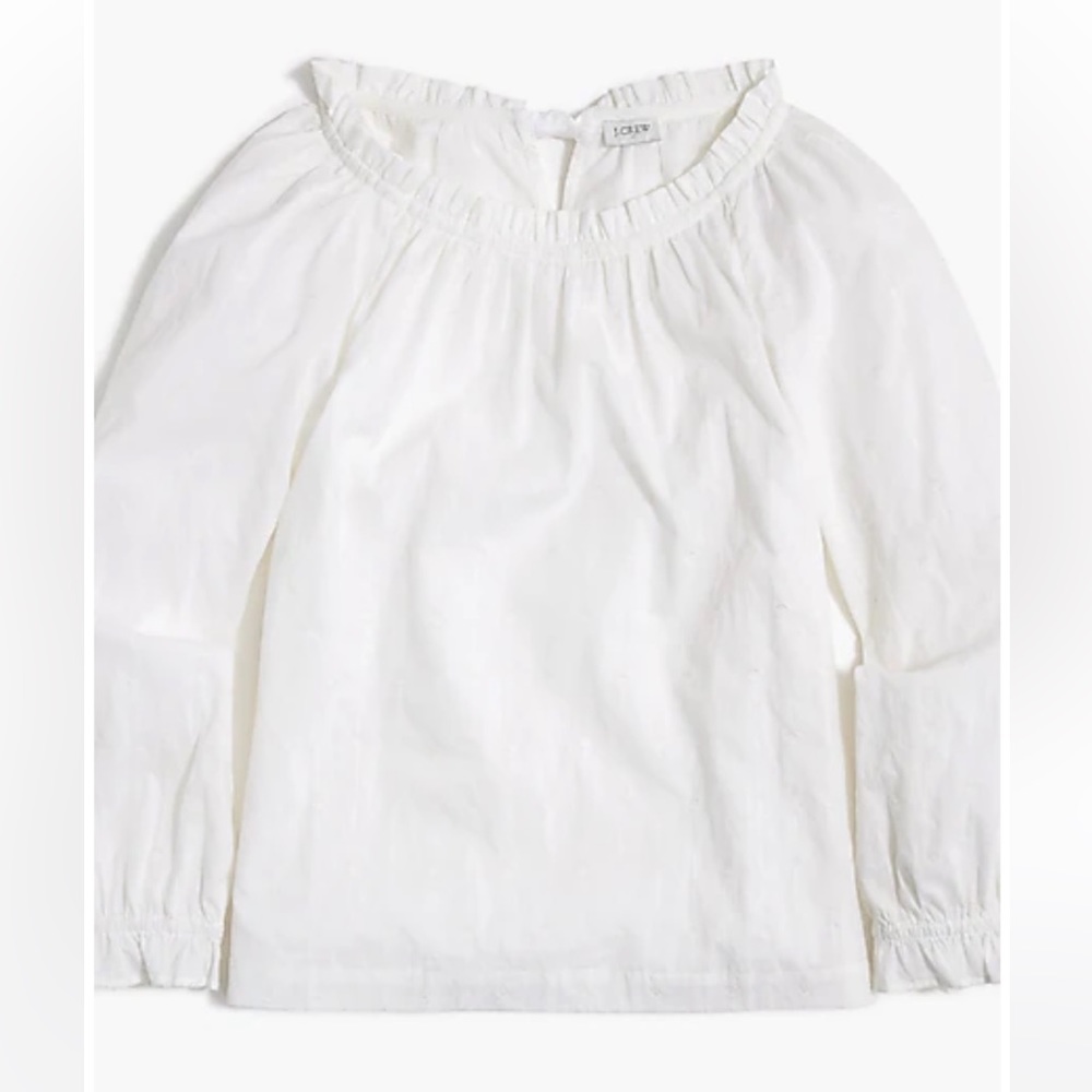 NWT J. Crew white long sleeve blouse ruffle tie back collar